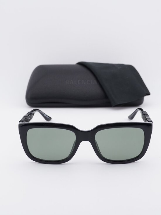 Balenciaga BB0108S 001 Rectangle Sunglasses - Black / Green main image 11